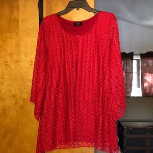 Ashley J red lace top bell sleeves EUC sz XL